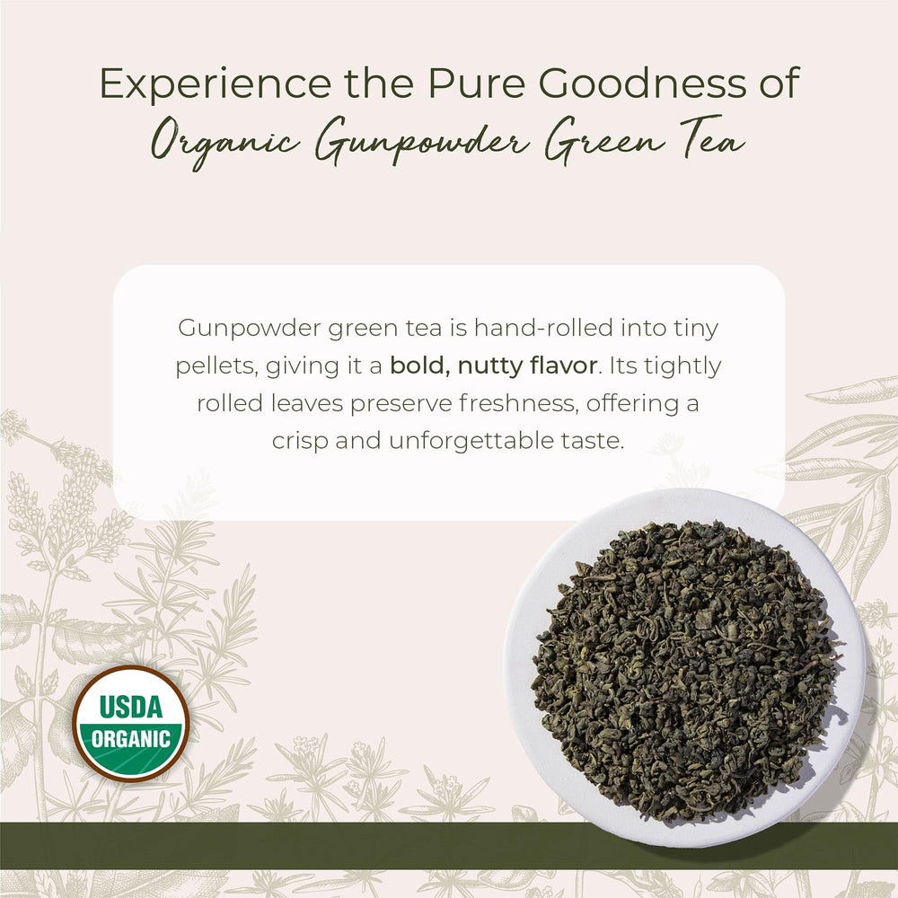 Close-up of rolled gunpowder Camellia sinensis pellets highlighting fresh dry-leaf texture