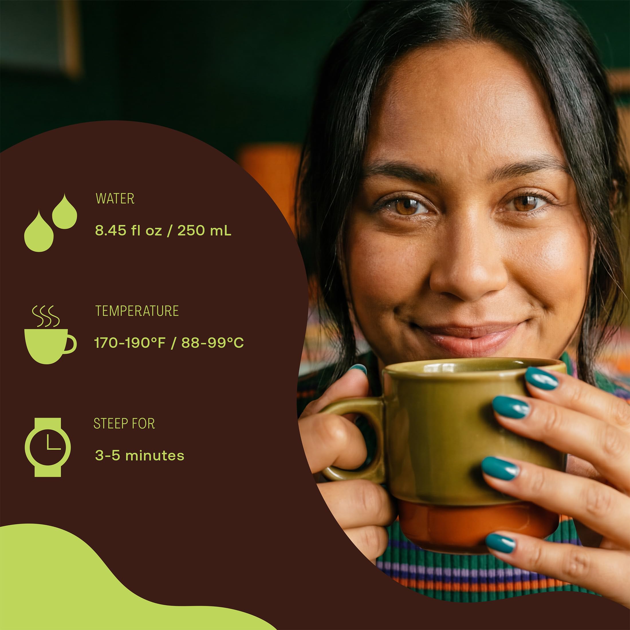 Stash box beside a coffee cup showing 100-count scale and value benefit