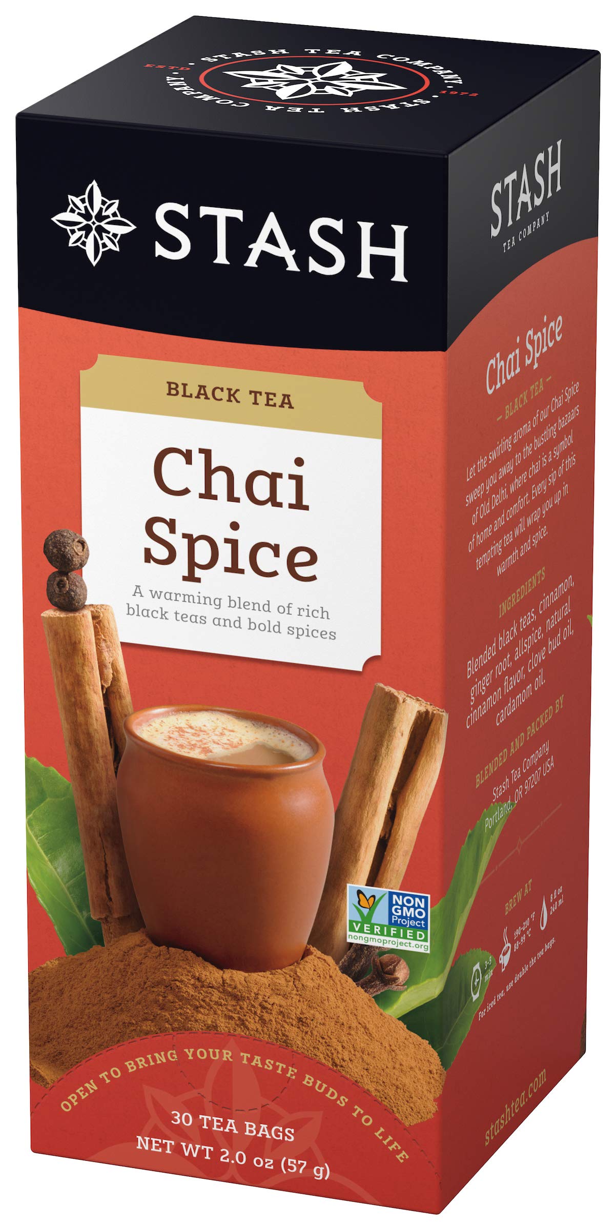 Stash front packaging showing chai spice label and quantity benefit convenience