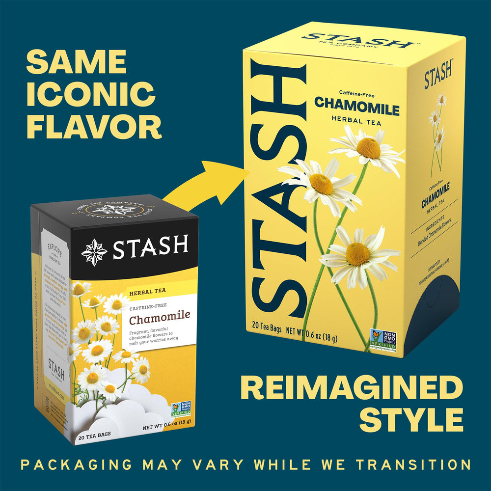Stash chamomile foil-sealed tea bag close-up preserves aroma and flavor