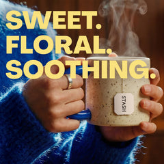 Stash chamomile brewed cup steaming to promote calm moments