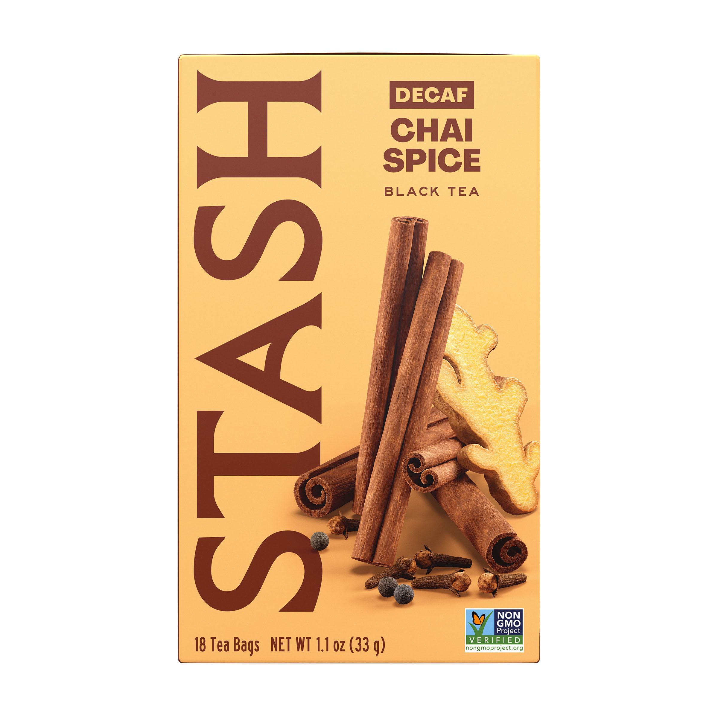 Stash decaf chai front packaging showing box and labeling for easy selection