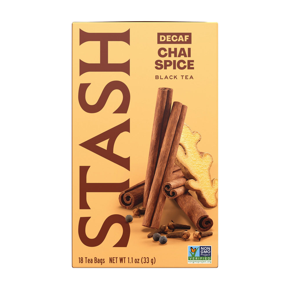 Stash decaf chai front packaging showing box and labeling for easy selection