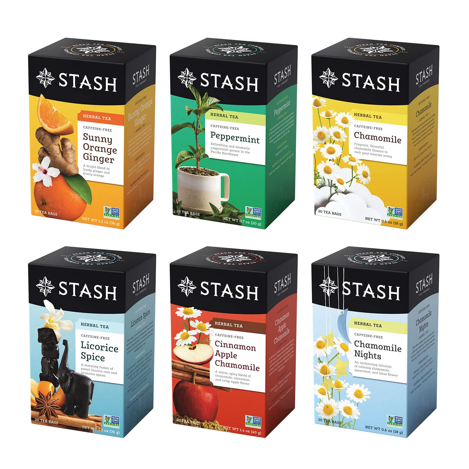 Stash front packaging showing the six-flavor variety pack and convenient boxes