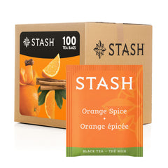 Stash box front view showing orange spice branding and 100-count, highlights bold aroma