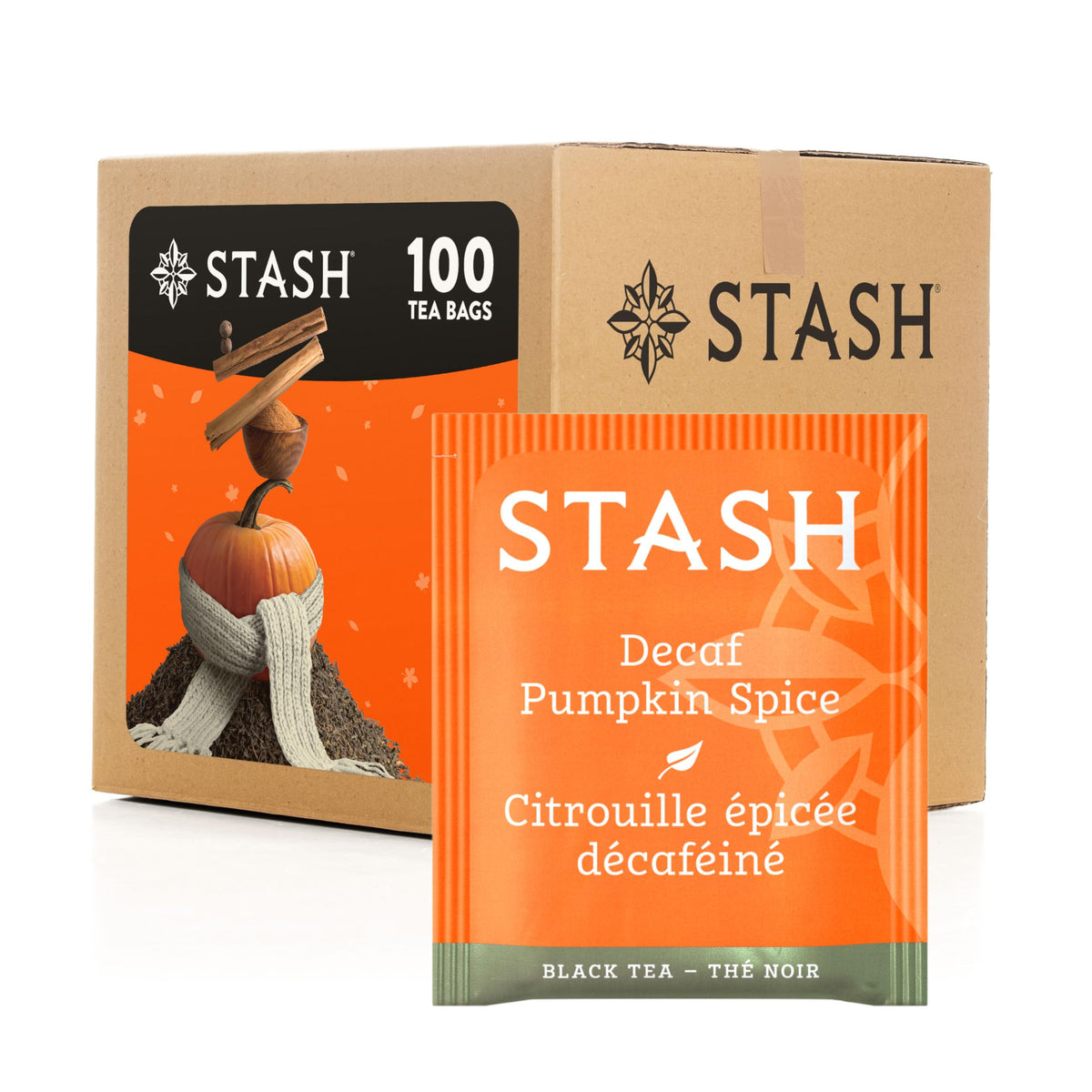 Stash pumpkin spice box front showing branding and 100 tea bags for seasonal enjoyment