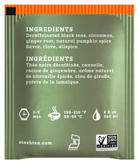 Close-up of a Stash tea bag highlighting fine black tea leaves and spice aroma