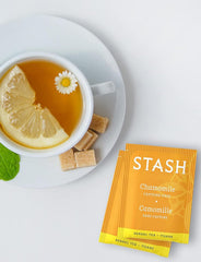 Stash open box displaying individually wrapped tea bags and variety benefit