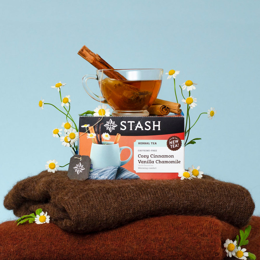 Stash open box with neatly arranged tea bags indicating organized bulk supply