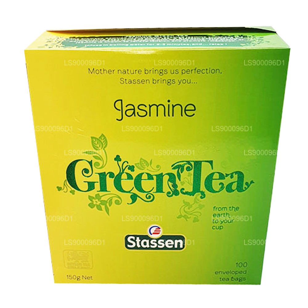 Stassen front packaging showing 100 tea bags and floral branding benefit convenience