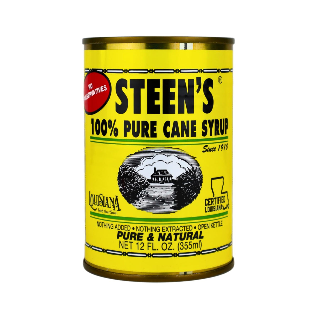 STEEN'S front can view showing brand and size, highlights authentic Louisiana syrup