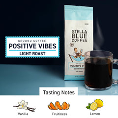 Stella Blue label close-up highlighting blend name and roast info for clarity