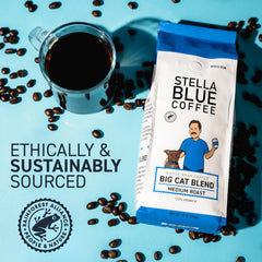 Stella Blue whole beans piled to show uniform roast and promise rich flavor