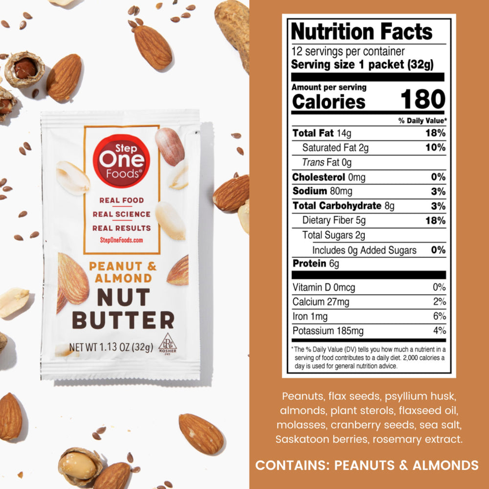 Step One Foods almonds and peanuts displayed to show whole-food base