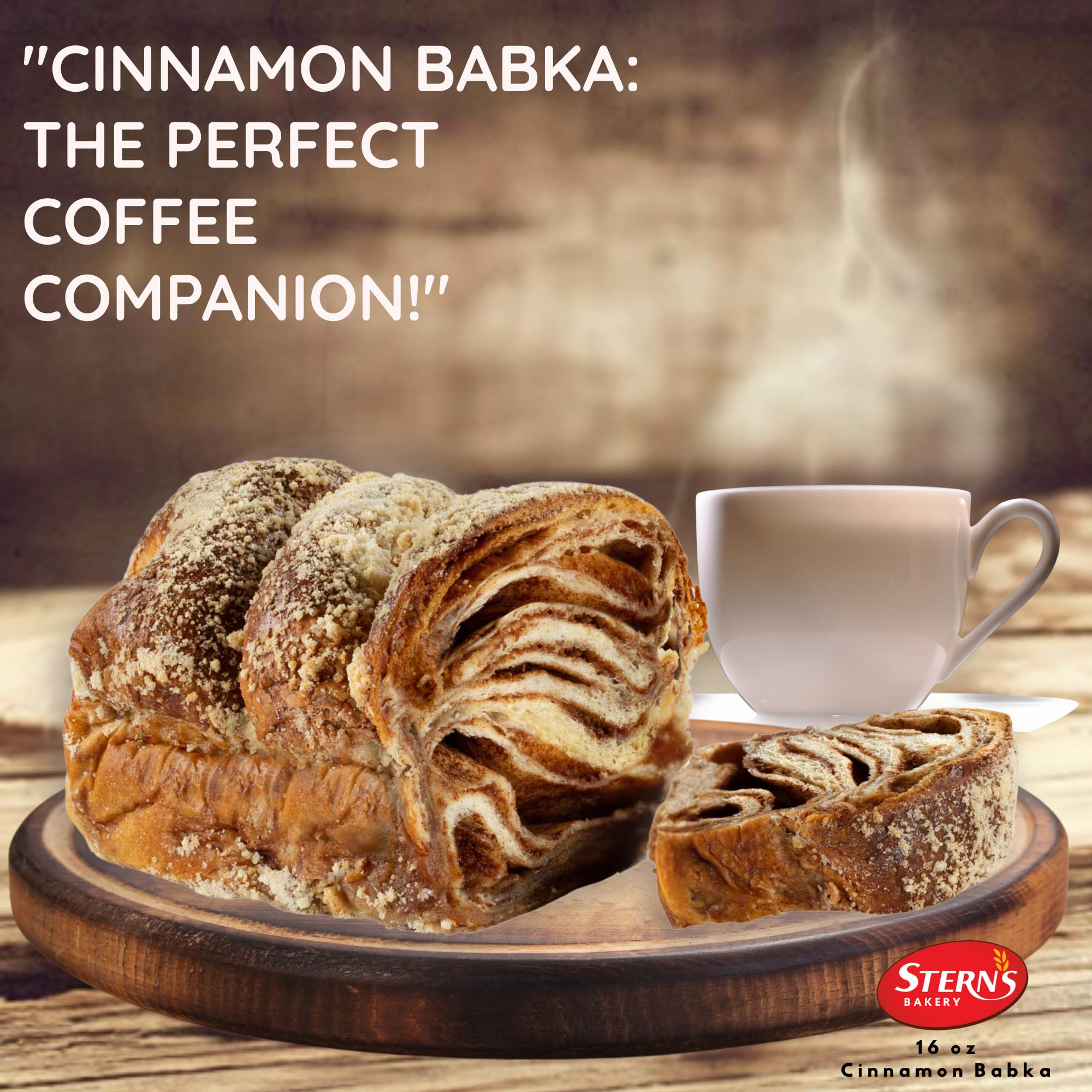 Stern's Bakery sliced babka close-up revealing moist crumb and ribbons