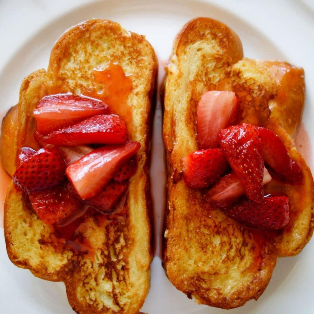 Stern's Bakery French toast made from challah, illustrating great custardy soak