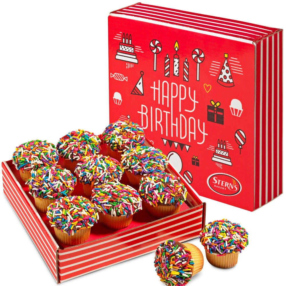 Stern's Bakery front box showing nine mini cupcakes, perfect birthday gift