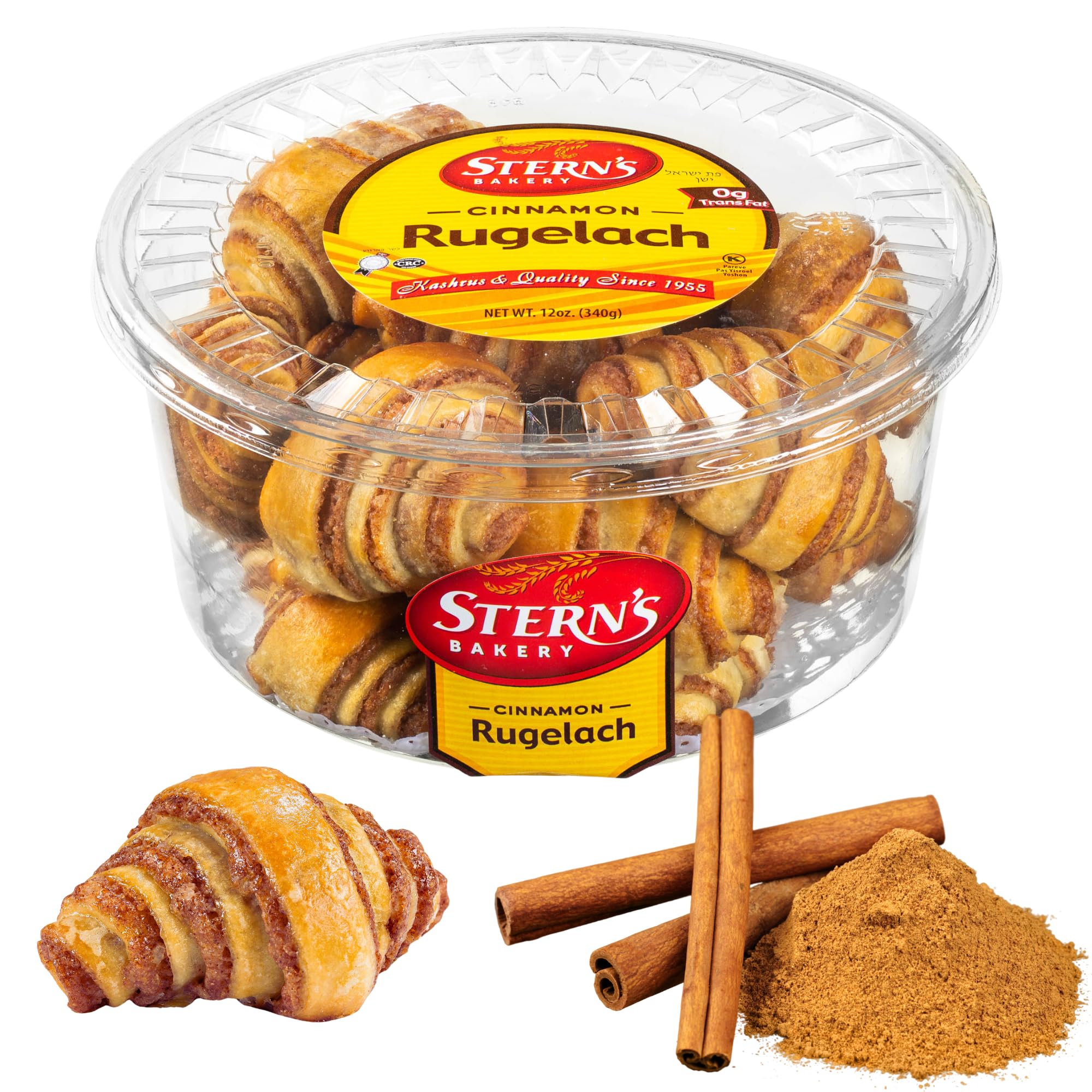 Stern's Bakery front packaging showing fresh cinnamon rolls, showcases convenience