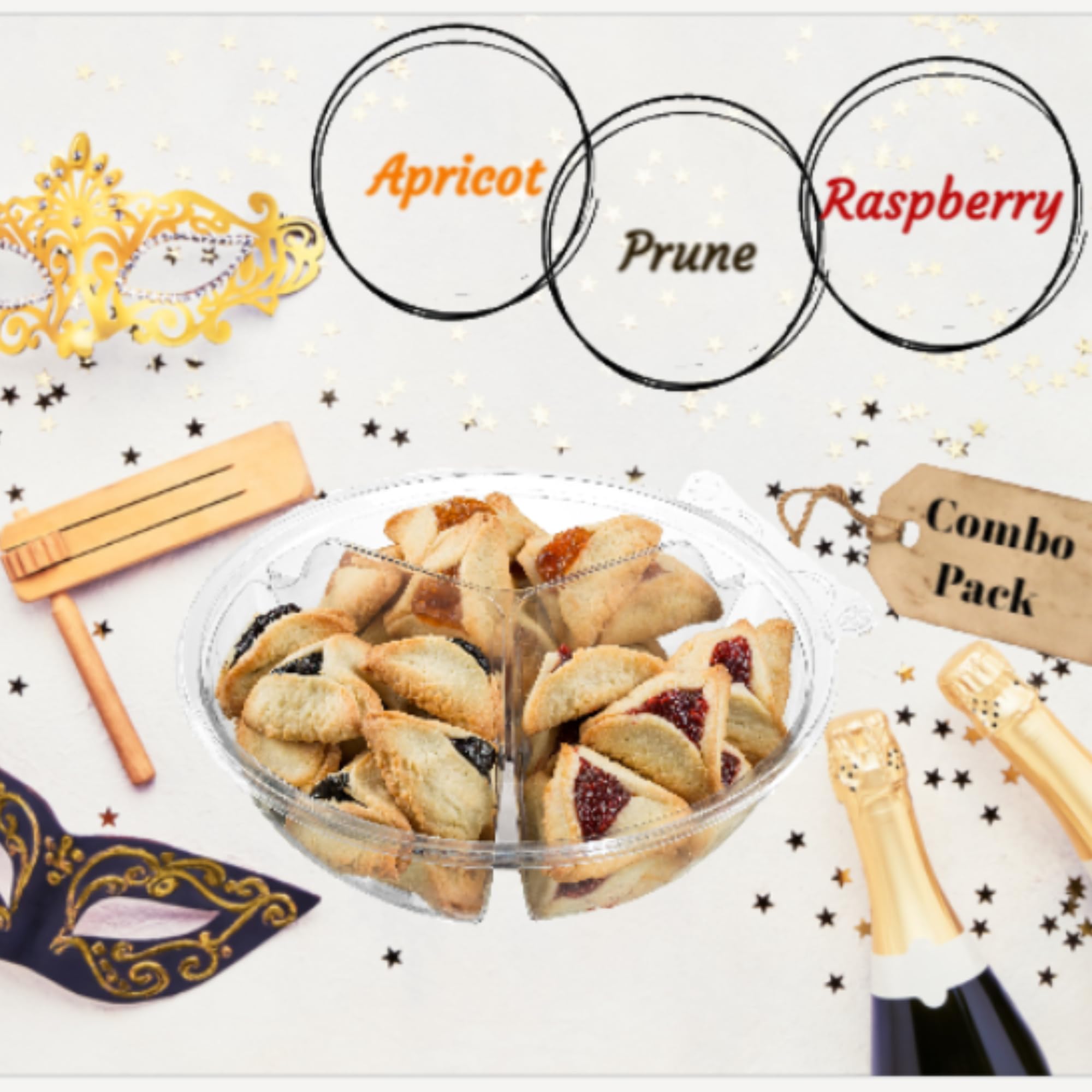 Stern's Bakery hamentaschen on a serving plate showing party-ready convenience