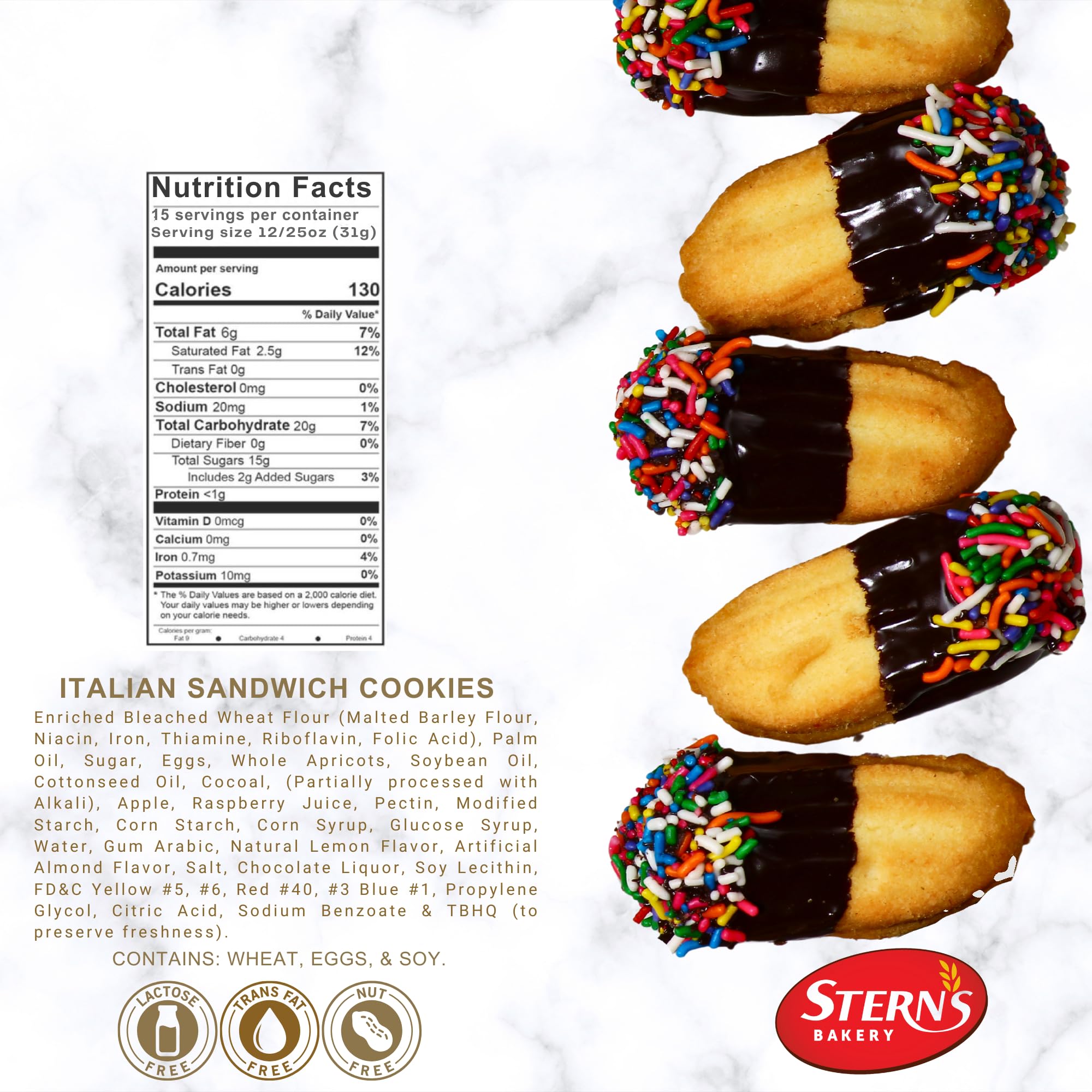 Stern’s Bakery product label and ingredient panel clear for allergen and kosher details