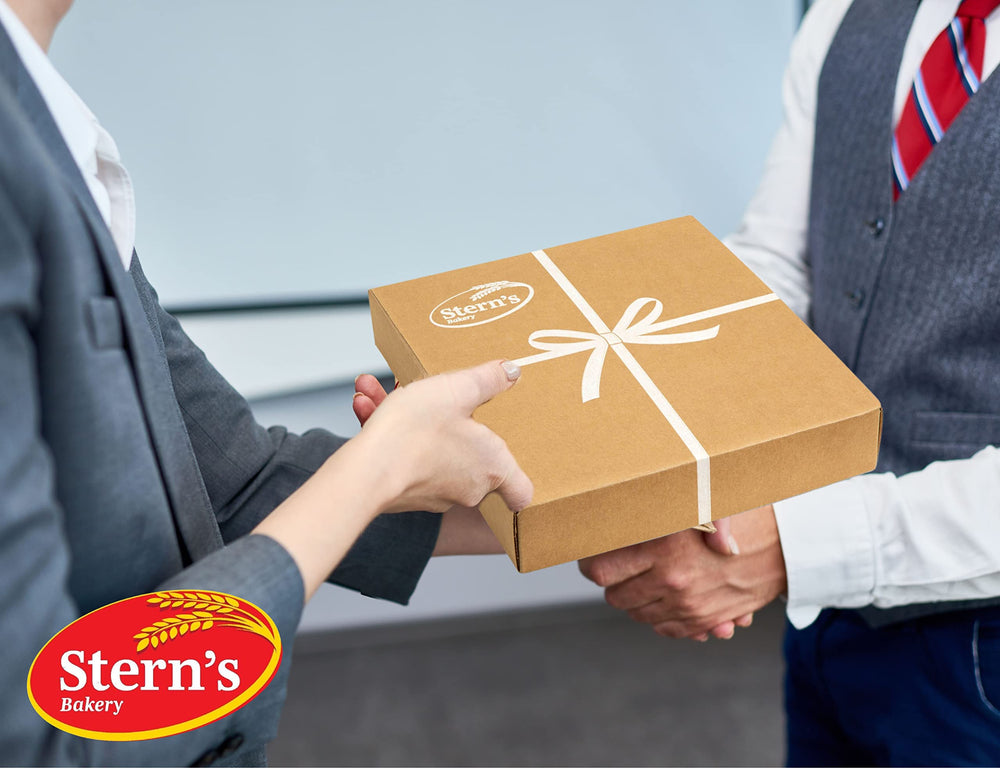 Stern’s Bakery open gift box arranged to display all 15 individually wrapped cookies