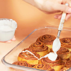 Detail of Stern's Bakery white icing glossy finish adding sweet contrast