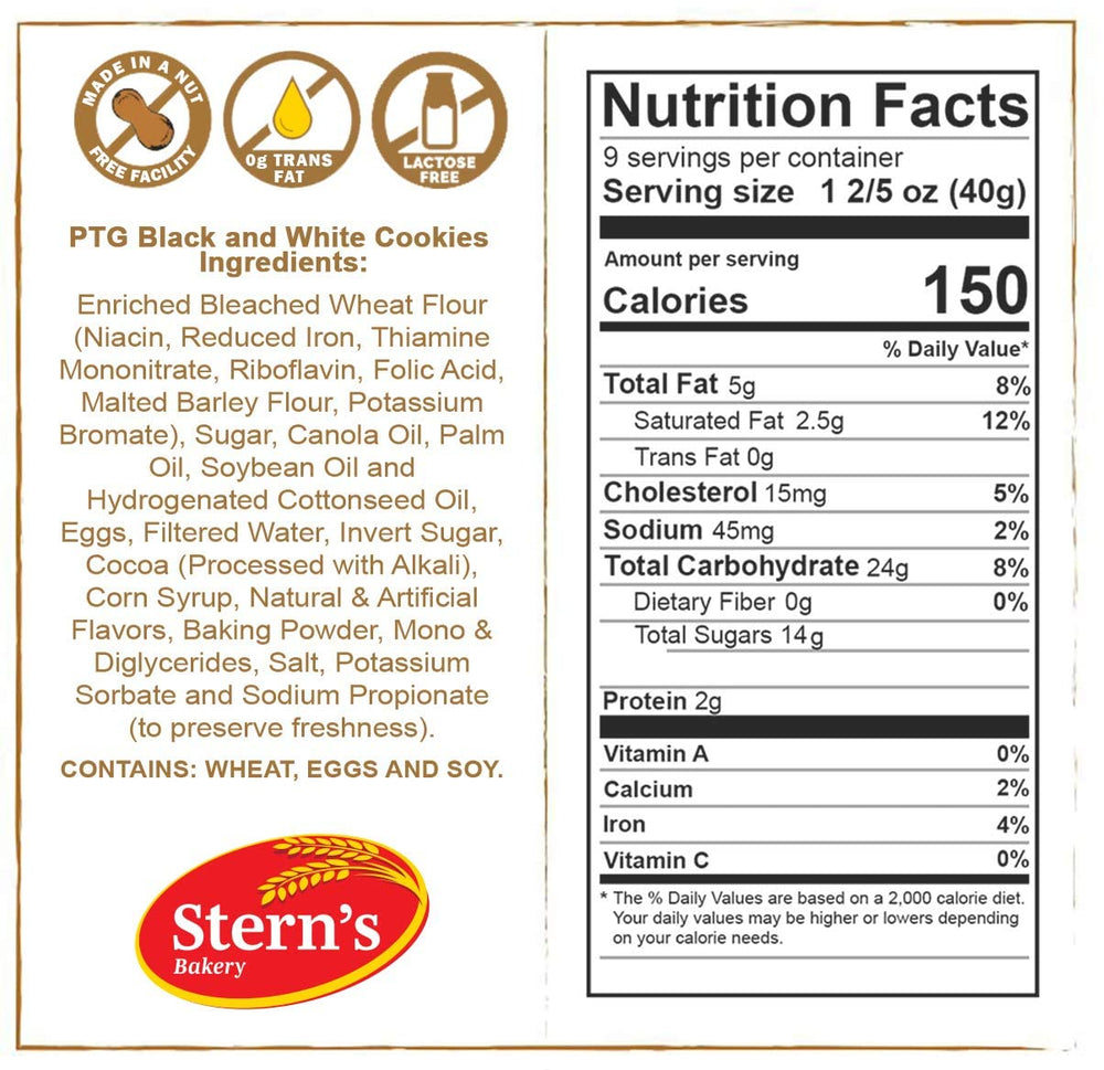 Stern's Bakery package label and certifications emphasizing kosher, dairy- and nut-free benefits