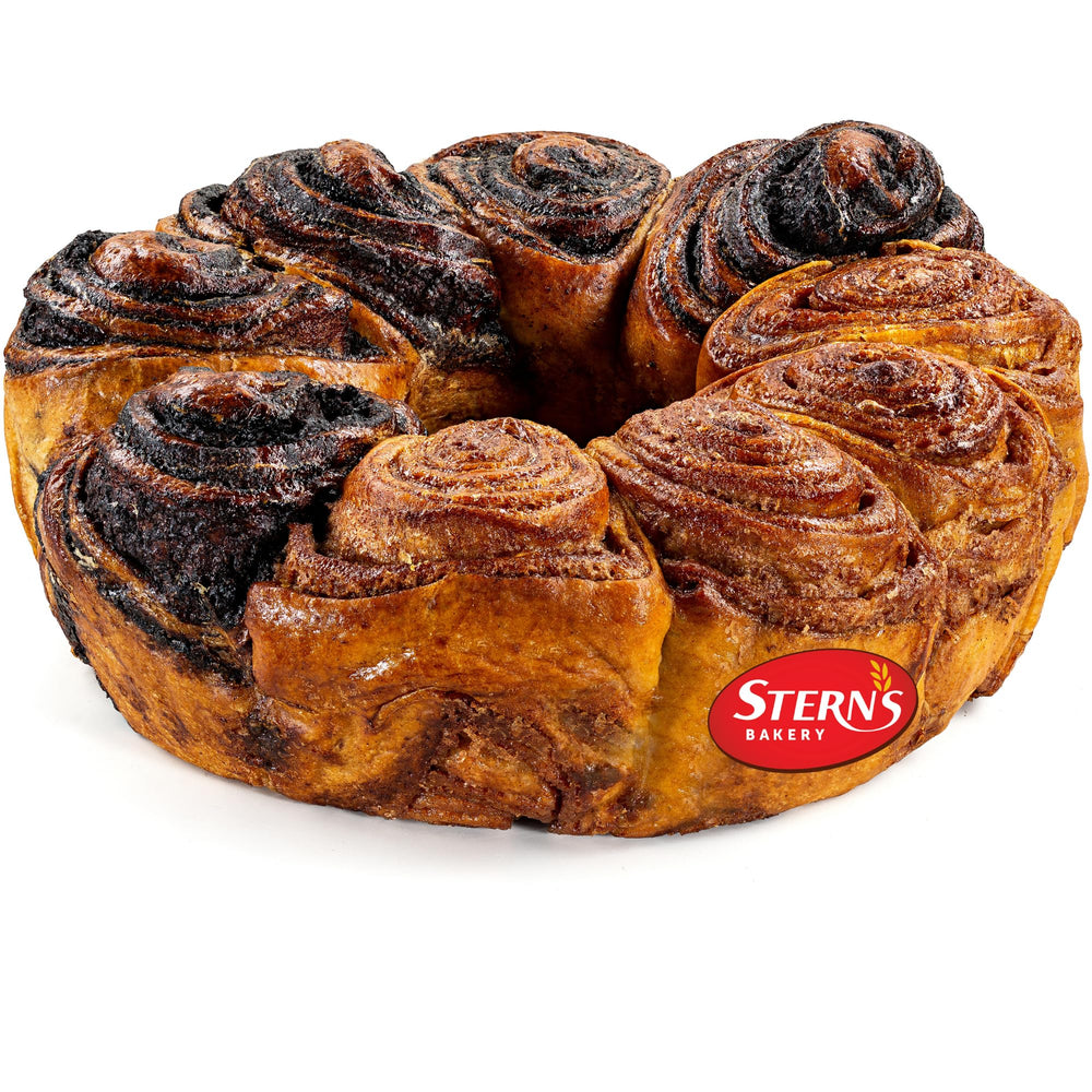 Stern's Bakery front packaging showing the babka ring and gift-ready container enhancing presentation