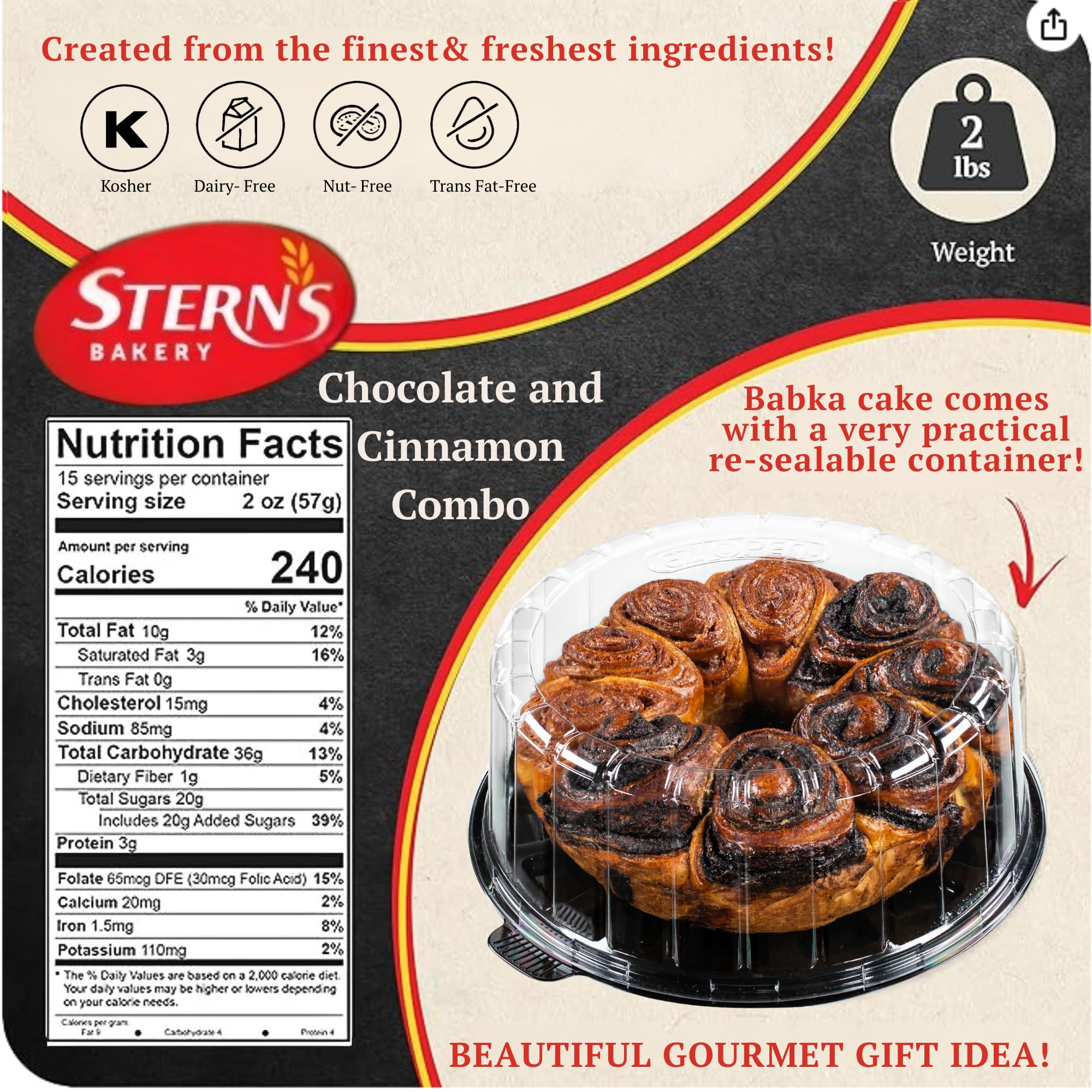 Stern's Bakery babka slice on plate beside coffee illustrating ideal pairing and serving idea