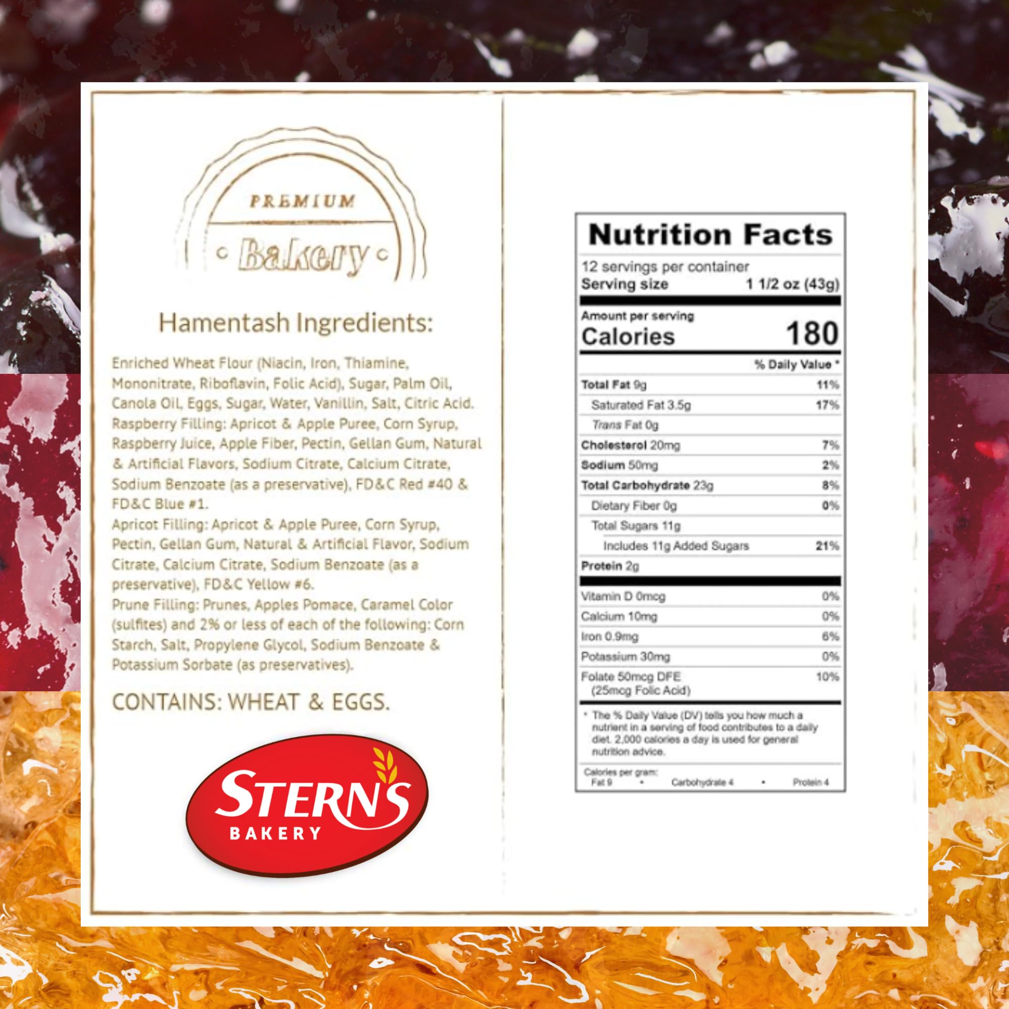 Stern's Bakery product label and kosher certification for dietary reassurance