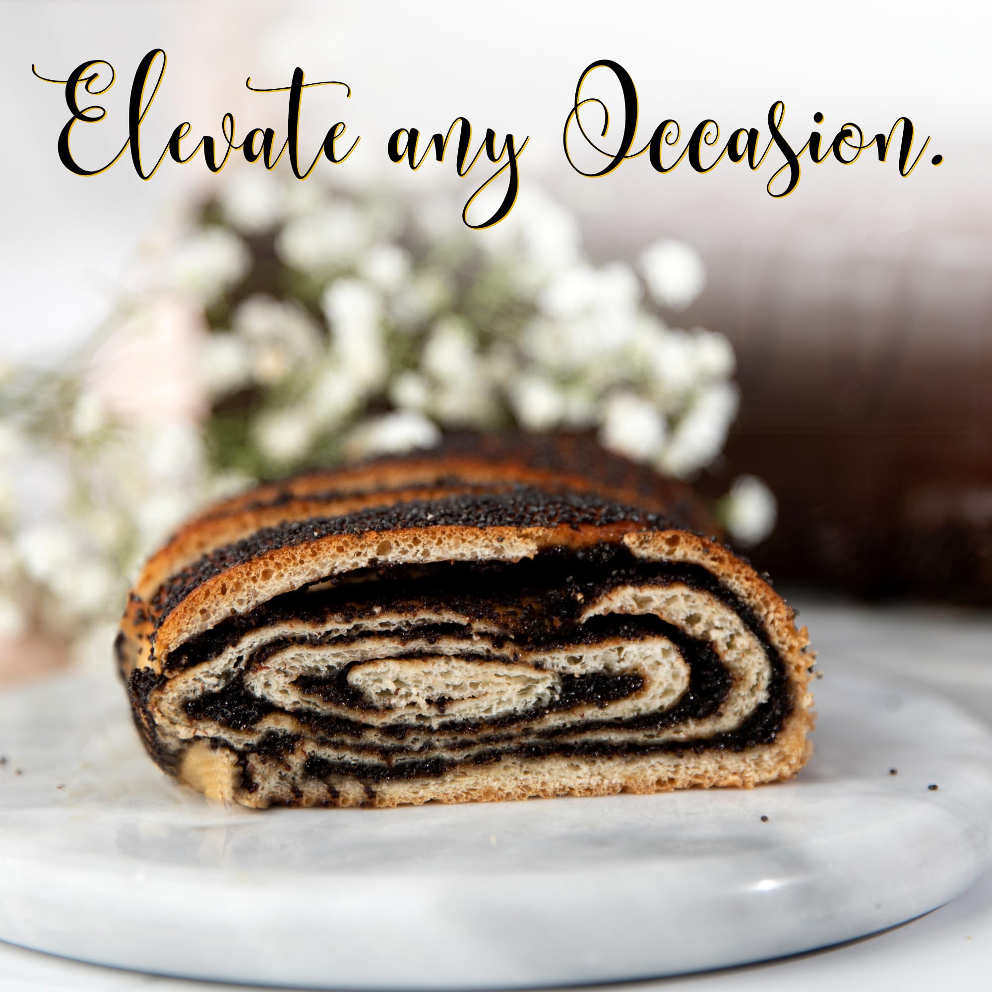 Stern's Bakery sliced loaf revealing even spiraled poppy seed filling for consistent slices