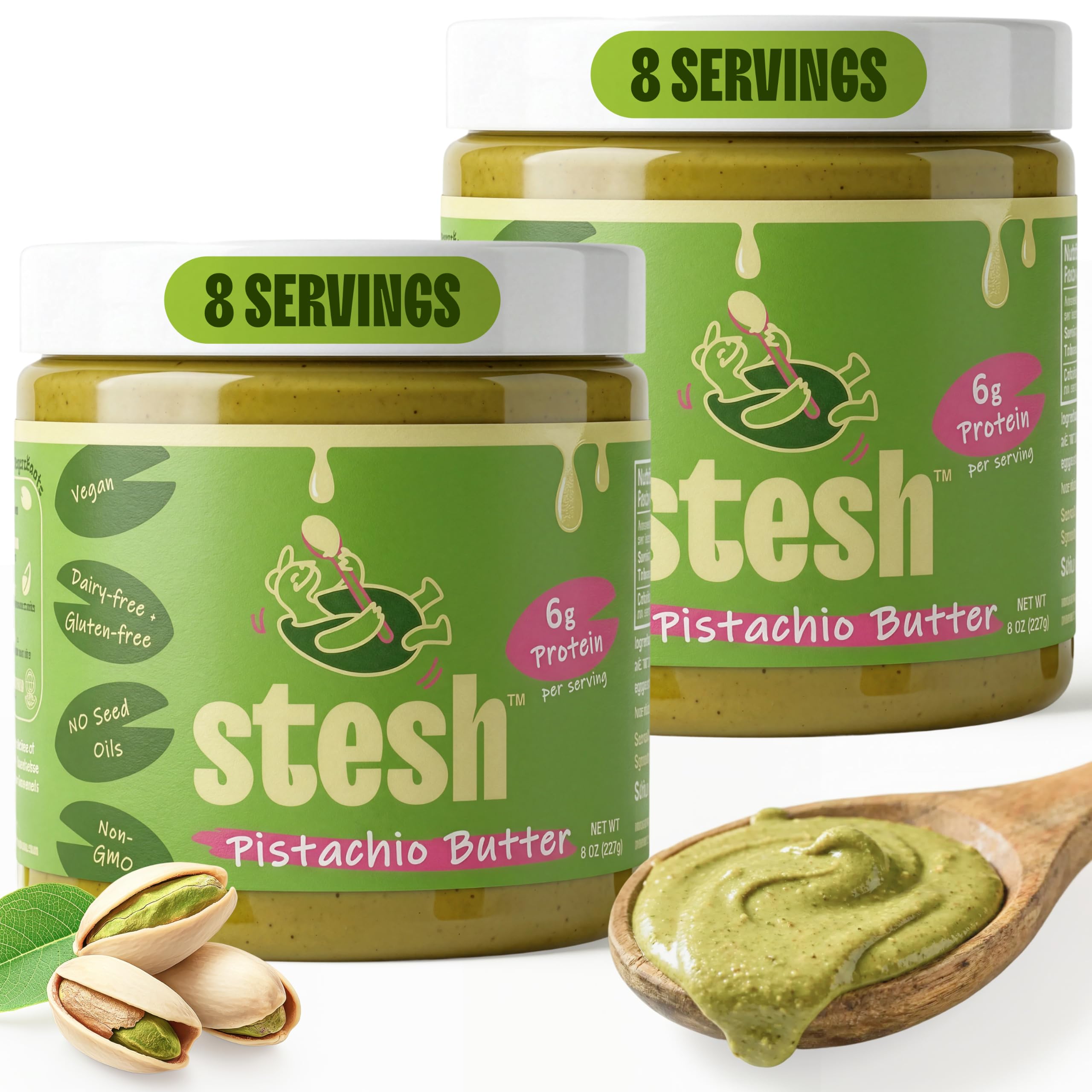 Stesh front packaging showing jar and label highlighting protein benefit