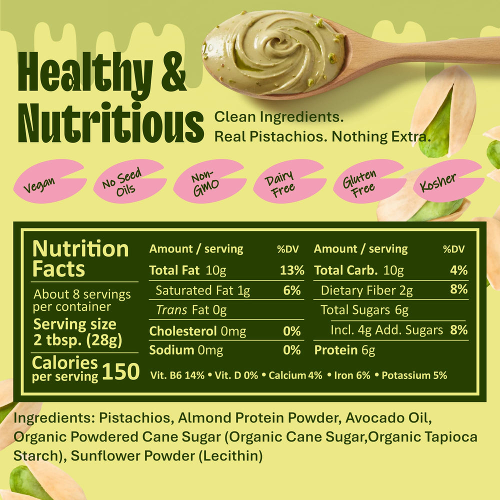 Stesh pistachio butter spoon swirl highlighting creamy texture benefit
