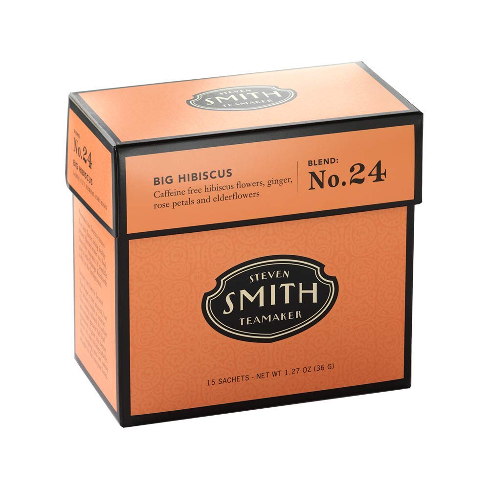 STEVEN SMITH TEAMAKER front packaging showing vibrant hibiscus branding and clear bag benefit