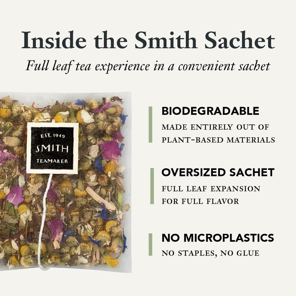 STEVEN SMITH TEAMAKER compostable sachet material displayed to show eco benefit