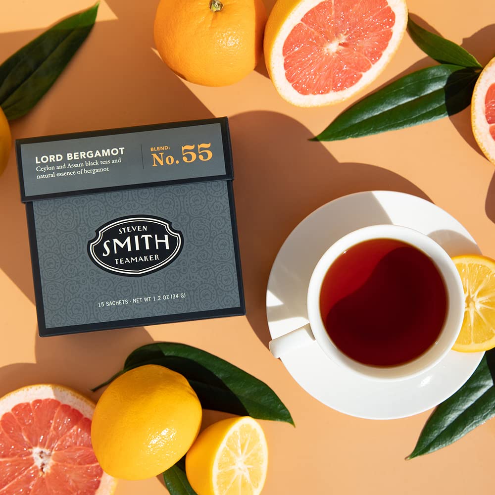 Steven Smith Teamaker brewed cup of Earl Grey highlighting bright color and aromatic benefit