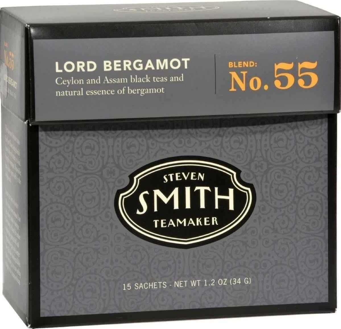 Steven Smith Teamaker front pouch showing Lord Bergamot packaging and easy storage benefit