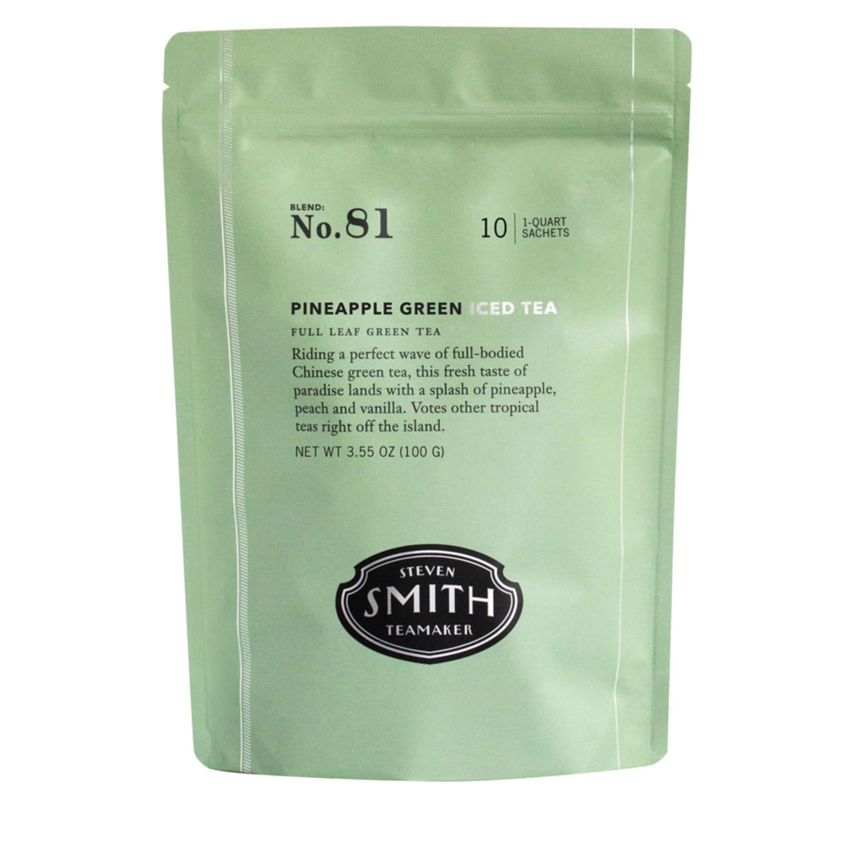 STEVEN SMITH TEAMAKER front packaging of Pineapple Green iced tea, clear description and benefit