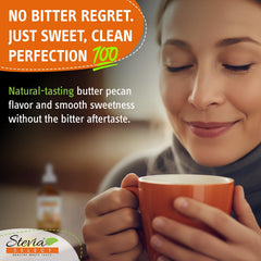 Stevia Select butter pecan liquid close-up showing smooth texture and natural flavor