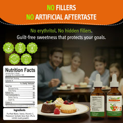 Stevia Select dropper close-up demonstrating precise dosing for consistent sweetness