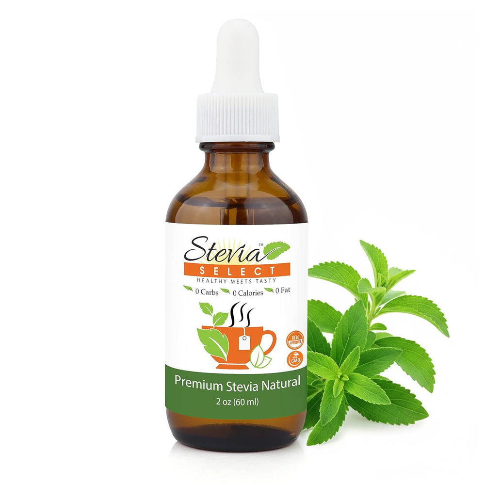 Stevia Select front packaging showing clean label and compact bottle for convenience