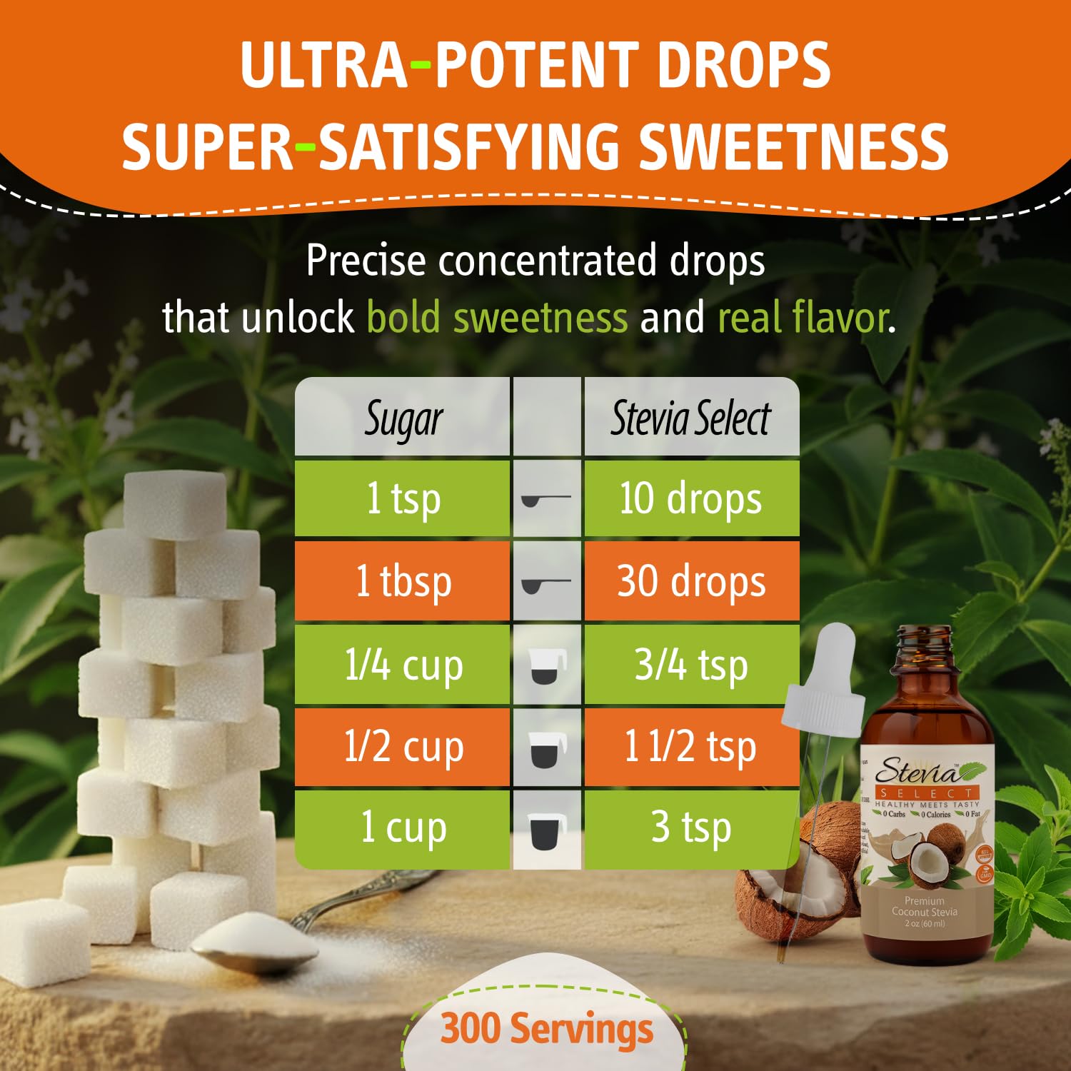 Stevia Select drops blending into coffee for smooth coconut taste