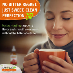 Stevia Select drops poured into coffee for instant raspberry sweetness
