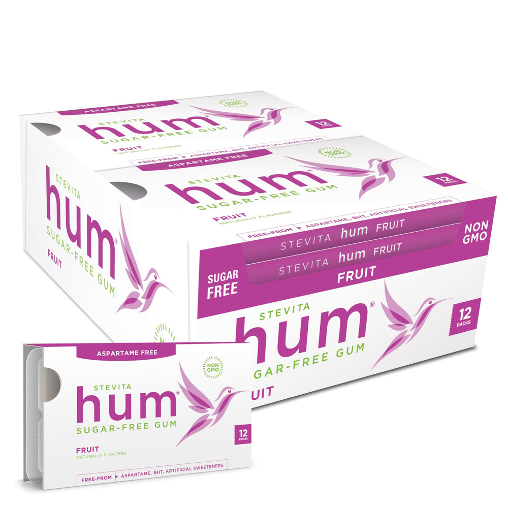 STEVITA front packaging showing fruit gum and benefits