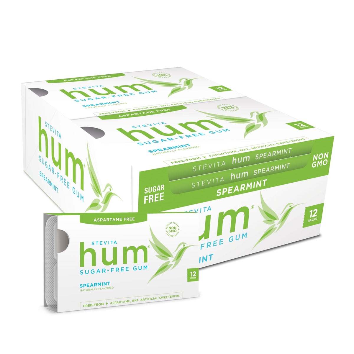 Stevita front packaging showing spearmint gum and benefits