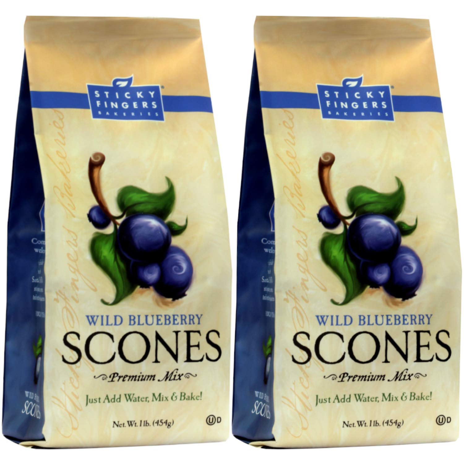 Sticky Fingers front packaging showing wild blueberry mix for easy baking