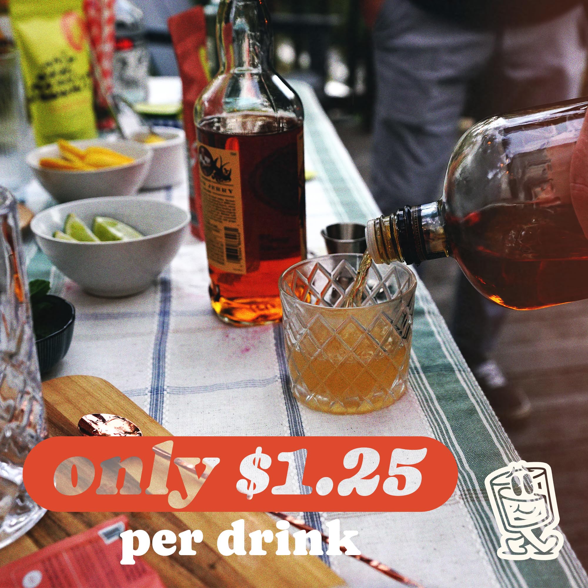 Pouring water into a glass with Stir Sessions mix for a mocktail, brand enabling alcohol‑free enjoyment