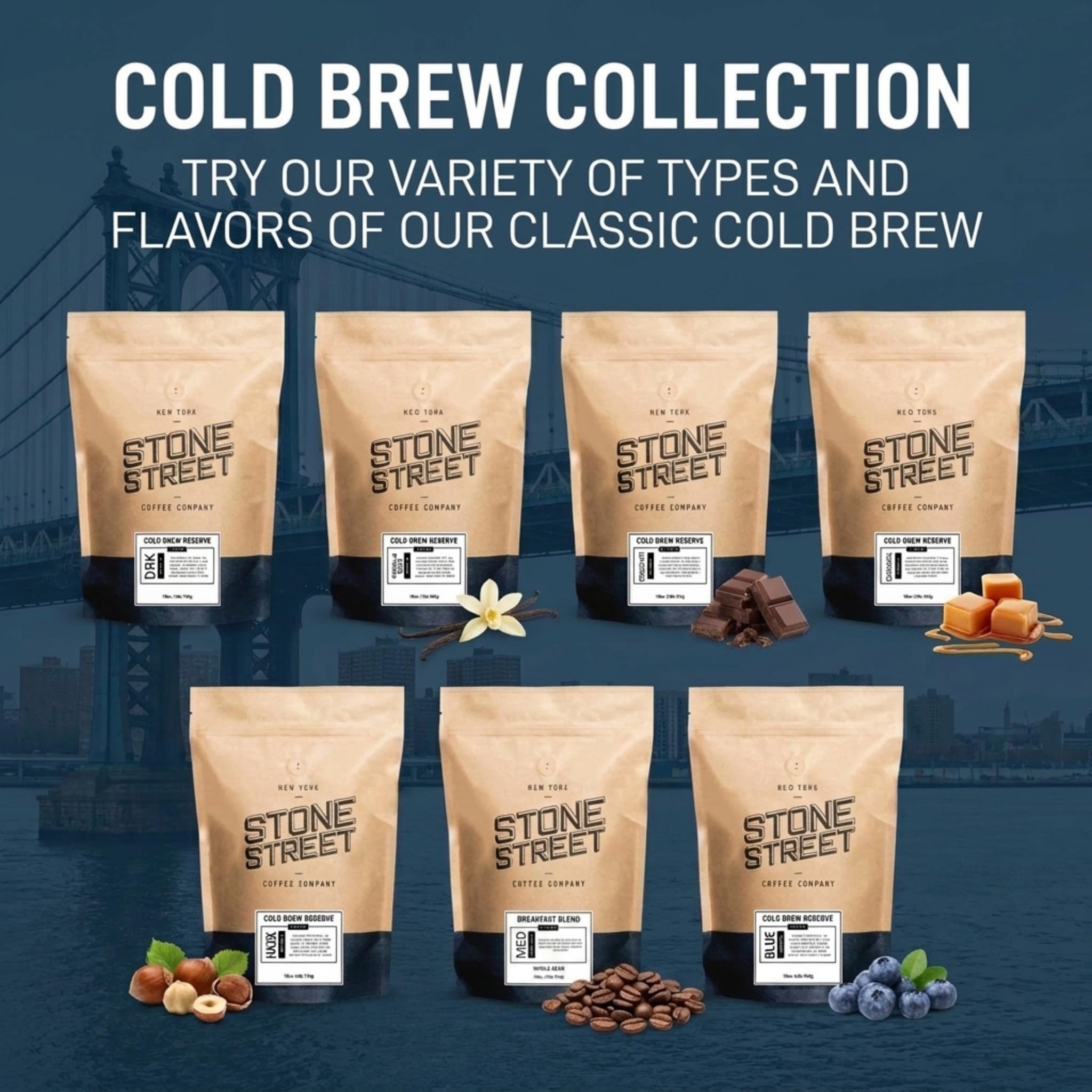Stone Street 1 lb bag next to measuring cup for scale, convenient quantity for regular cold brew