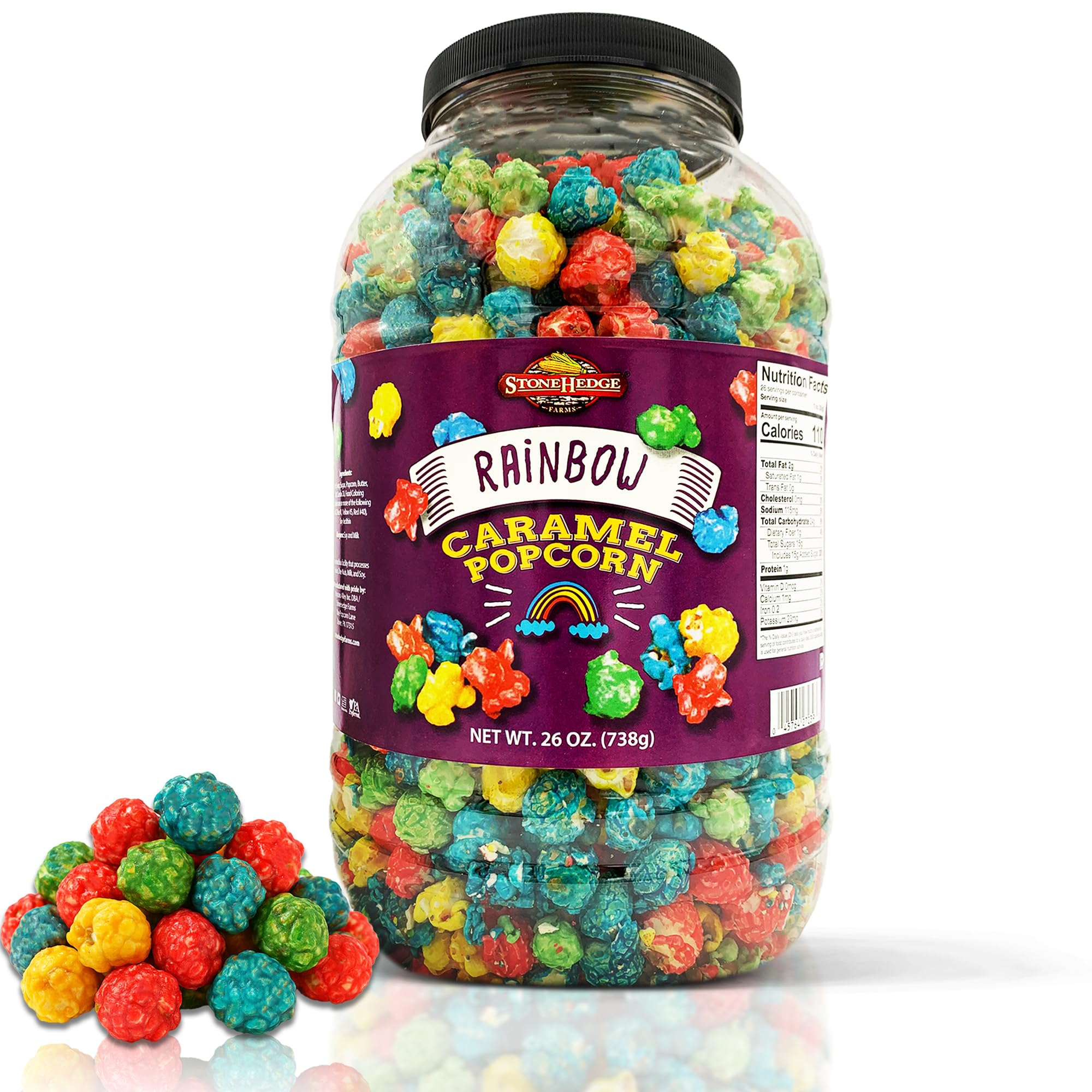 Stonehedge Farms front tub showing colorful popcorn and gifting appeal