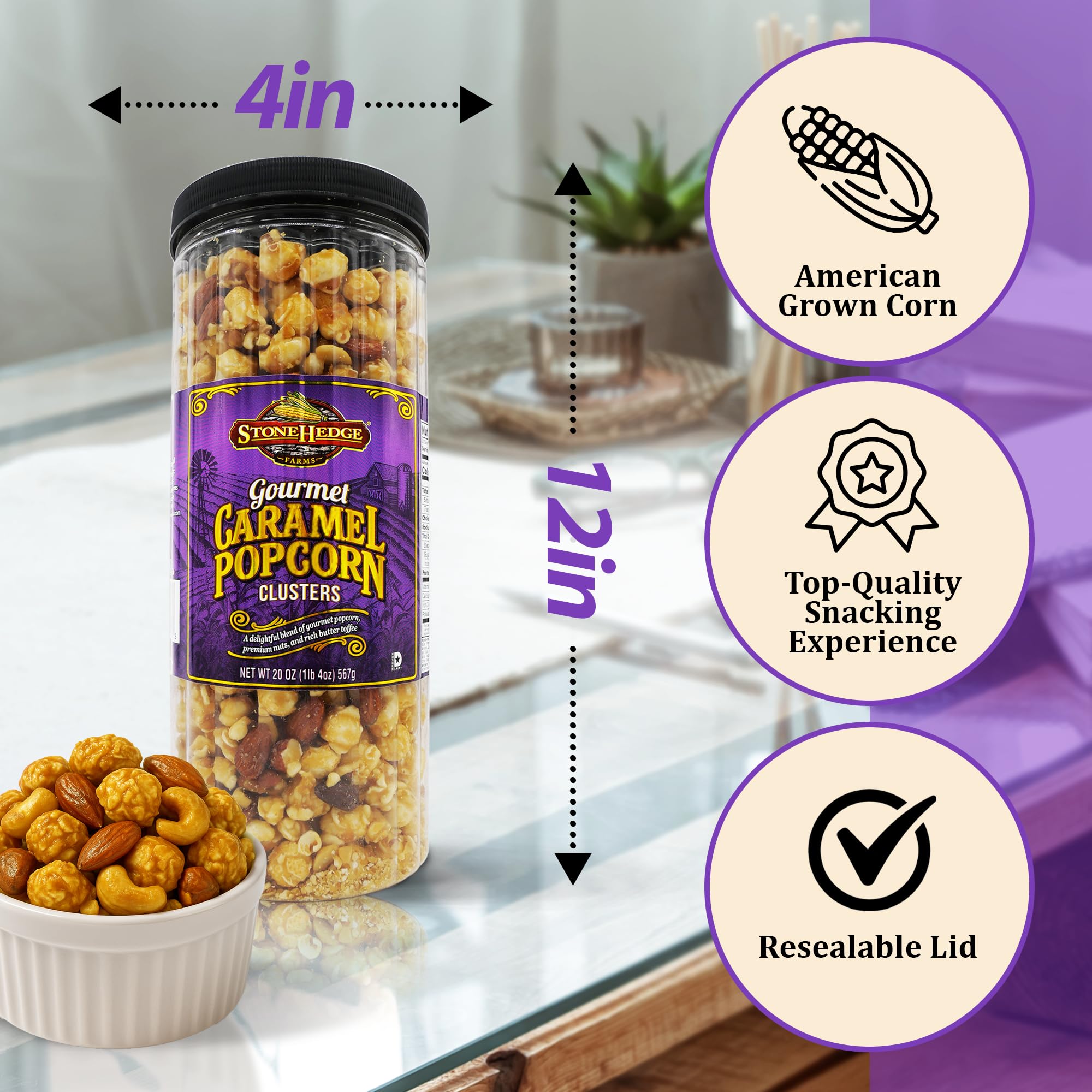 Stonehedge Farms detailed shot of cashews, almonds and popcorn showing premium nuts